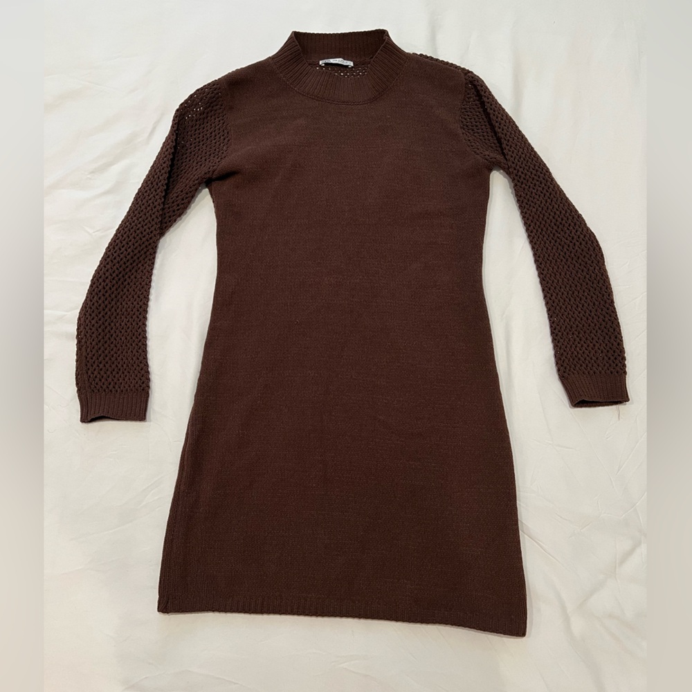 Zara Brown Long Sleeve Mock Neck Sweater Dress